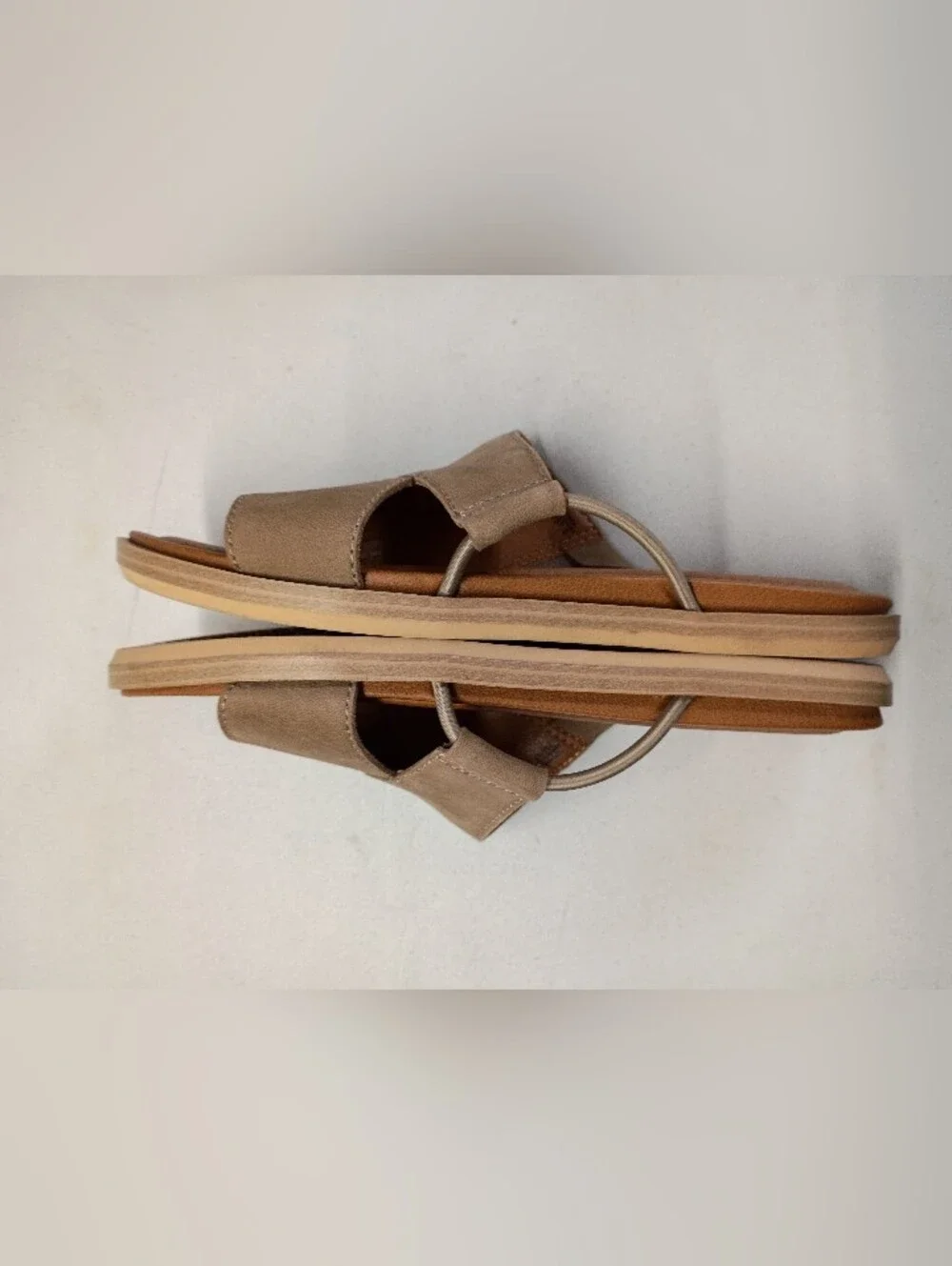 Lucky Brand Slip on Sandals Nekoda Tan Flats Women's Sz 7M Open Toe